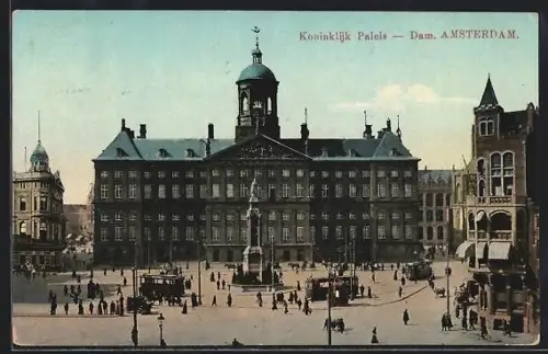 AK Amsterdam, Koninklijk Paleis, Strassenbahn
