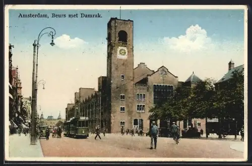 AK Amsterdam, Beurs met Damrak, Strassenbahn