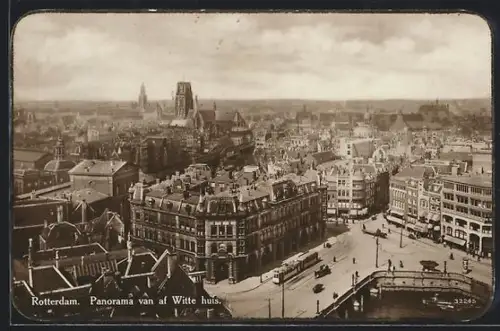 AK Rotterdam, Panorama van af Witte huis, Strassenbahn