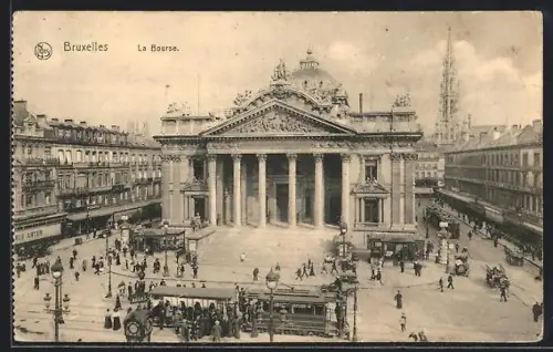 AK Bruxelles, la Bourse, Strassenbahn