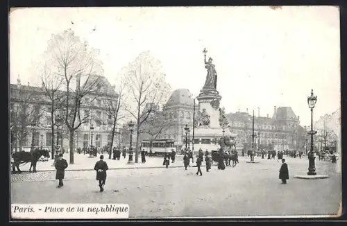 AK Paris, Place de la République, Strassenbahn