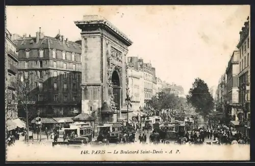 AK Paris, Le Boulevard Saint-Denis, Strassenbahn