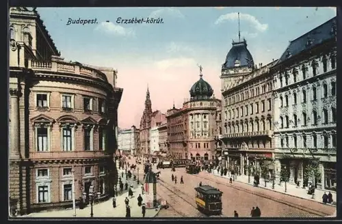 AK Budapest, Erzsébet-körút, Strassenbahn