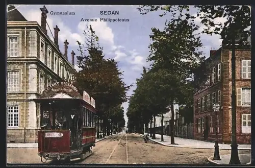 AK Sedan, Avenue Philippoteaux, Strassenansicht, Gymnasium, Strassenbahn