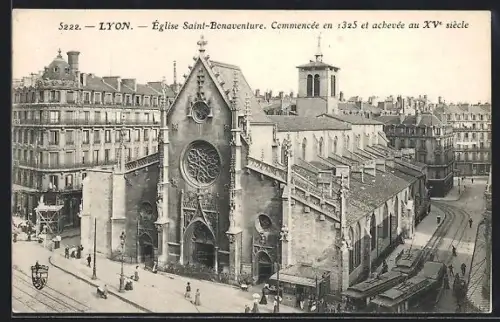 AK Lyon, Église Saint-Bonaventure, Strassenbahn