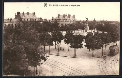 AK Dijon, Place de la République, Strassenbahn
