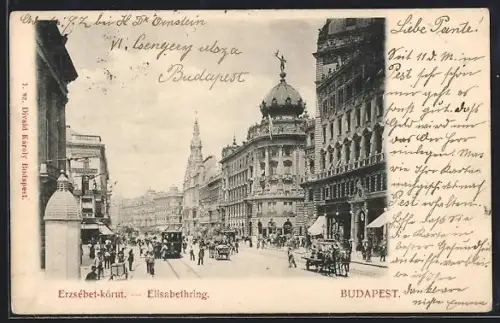 AK Budapest, Elisabethring, Strassenbahn