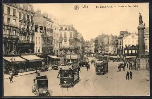 AK Lille, La Grand'Place et Tramways, Strassenbahn