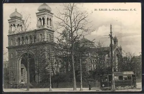 AK Lille, Le Palais Rameau, Strassenbahn