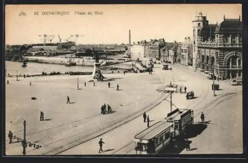 AK Dunkerque, Place du Mink, Strassenbahn