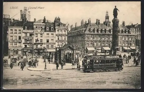 AK Lille, Grand`Place, Strassenbahn
