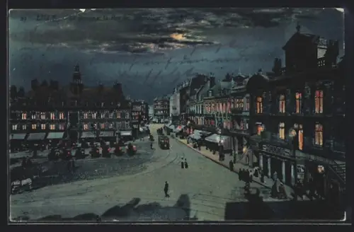 AK Lille, La Bourse et la Rue des Mameliers, Strassenbahn