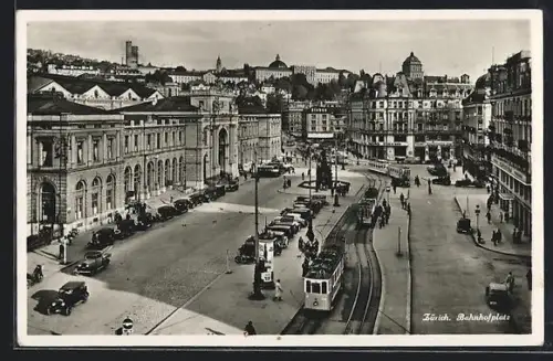 AK Zürich, Bahnhofsplatz, Strassenbahn