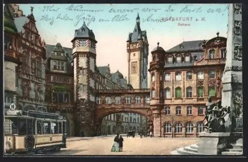 AK Alt-Frankfurt, Strassenbahn vor dem Rathaus