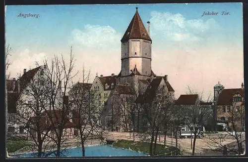 AK Augsburg, Strassenbahn am Jakober Tor