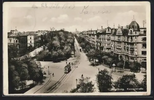 AK Augsburg, Kaiserstrasse m. Strassenbahn