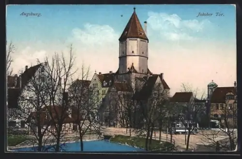 AK Augsburg, Strassenbahn am Jakober Tor