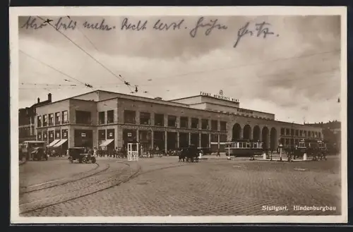 AK Stuttgart, Hindenburgbau und Strassenbahnen