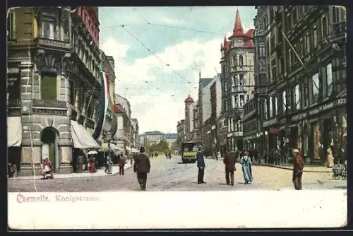 AK Chemnitz, Strassenbahn in der Königstrasse