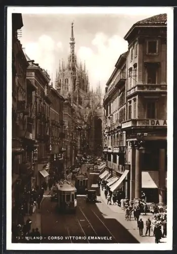 AK Milano, Corso Vittorio Emanuele, Strassenbahn