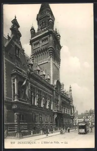 AK Dunkerque, L`Hôtel de Ville, Strassenbahn