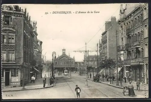 AK Dunkerque, Strassenpartie: l`Avenue de la Gare