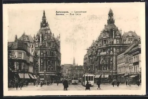 AK Anvers, Rue Leys, Strassenbahn