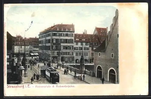 AK Strassburg, Strassenbahn passiert die Rabenbrücke zum Rabenplatz