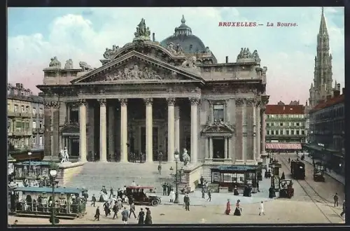 AK Bruxelles, La Bourse, Strassenbahn