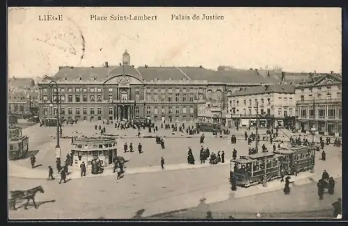 AK Liege, Place Saint-Lambert, Palais de Justice, Strassenbahn