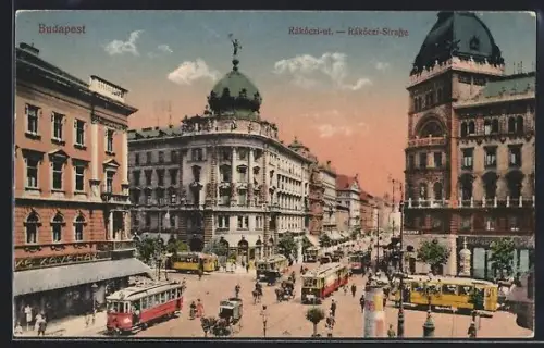 AK Budapest, Rákóczi-ut, Strassenbahn