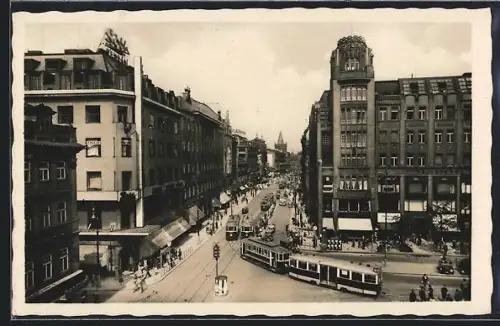 AK Prag, Graben, Strassenpartie mit Strassenbahn