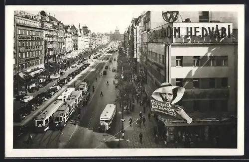 AK Praha, Place St. Venceslas, Strassenbahn