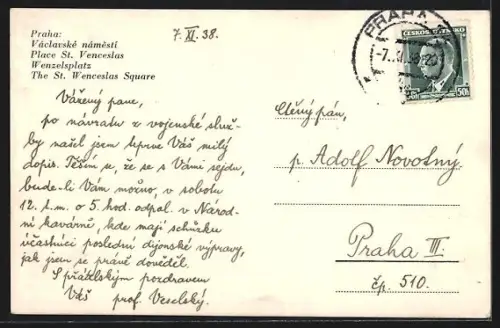 AK Praha, Place St. Venceslas, Strassenbahn