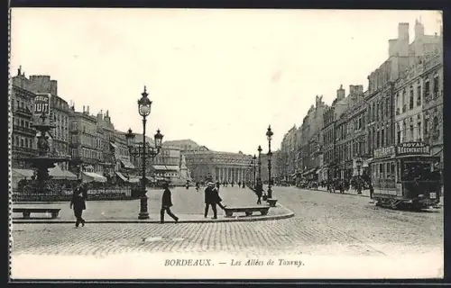 AK Bordeaux, Les Allées de Tourny, Strassenbahn