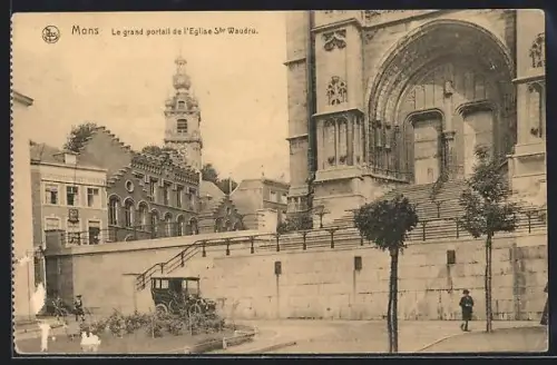 AK Mons, Le grand portail de l`Eglise Ste Waudru
