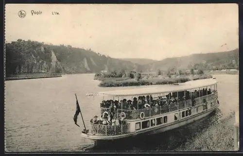 AK Yvoir, L`ile mit Dampfer