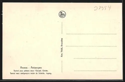 AK Anvers, Tunnel pour piétons sous l`Escaut, Entrée
