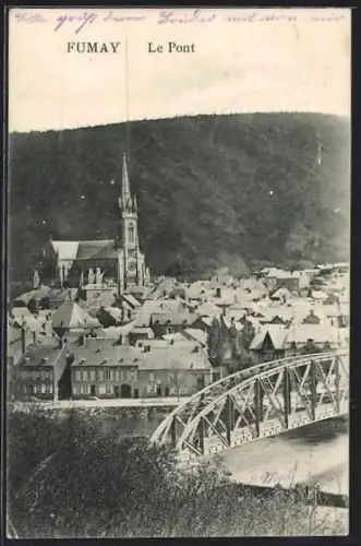 AK Fumay, Le Pont Teilansicht mit Stahlbrücke im Vordergrund