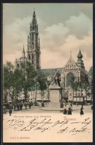 AK Anvers, Monument Rubens et la Cathédrale