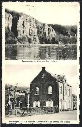 AK Brumagne, Vue sur les rochers et la maison communale et entrée du Camp