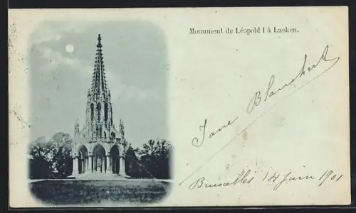Mondschein-AK Laeken, Monument de Léopold I