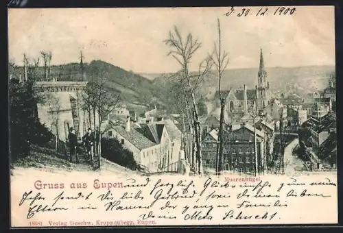 AK Eupen, Stadtansicht mit Moorenhügel