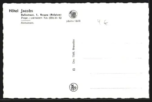 AK Bruges, Hotel Jacobs, Baliestraat 1, Prop. Lietaert, Le Restaurant