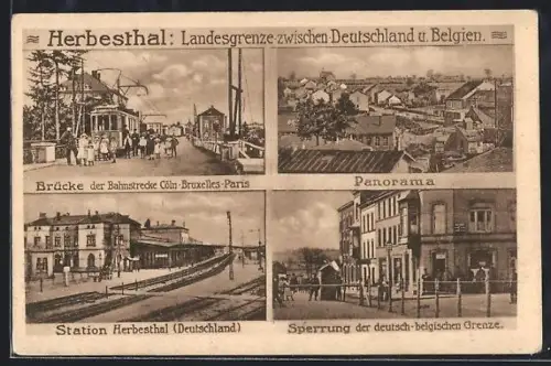 AK Herbesthal, Landesgrenze zwischen Deutschland u. Belgien, Bahnstation Herbesthal, Strassenbahn, Panorama