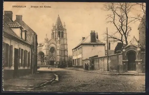 AK Annoeullin, Strassenpartie mit Blick zur Kirche