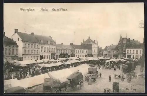 AK Waereghem, Markt mit Hotel de Flandre