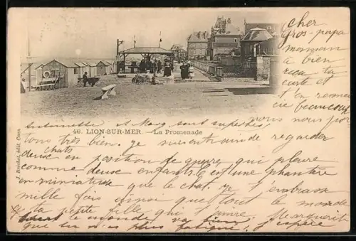 AK Lion-sur-Mer, La Promenade avec tentes de plage et promeneurs