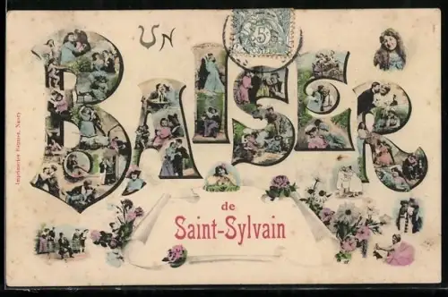 AK Saint-Sylvain, Un Baiser illustré de scènes romantiques et florales
