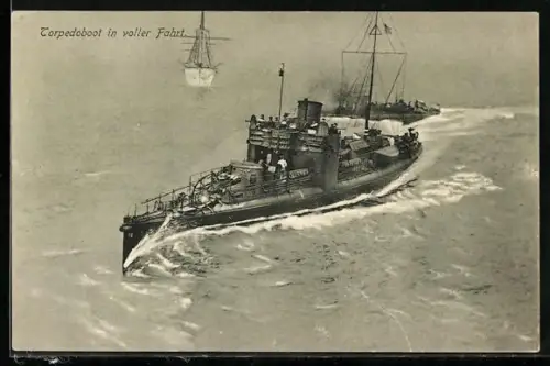AK Torpedoboot D-7 in voller Fahrt, Kriegsschiff